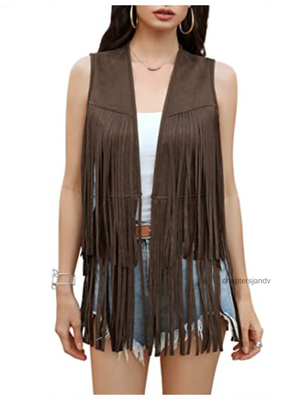 Faux Suede Fringe Vest 70s Hippie Sleeveless Western Boho Layer